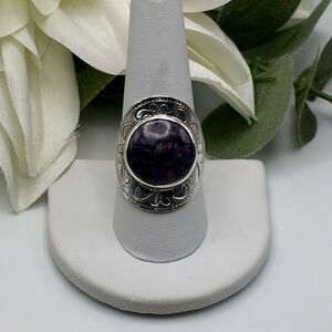 Vintage Mexico Designer Merav Charoite 925 Sterling Silver Ring